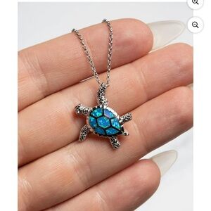Sterling Silver Turtle Pendant Necklace with Blue Accents